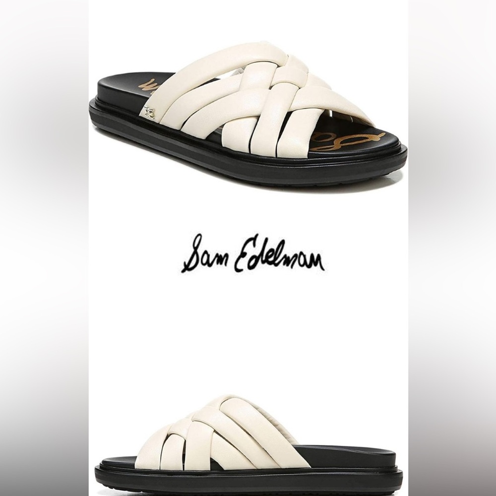 COPY Sam Edelman Vince Camuto Zara Mango leather Sandal Mule Slides Ecru 8.0 NWT